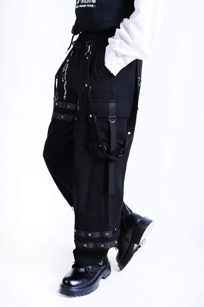 Jillpunk可愛い お宅界隈 アニメ 社交ネコ NEET 自宅警備員 刺繡入り タータンチェック柄 サスペンダー付き ワークポケット ストレートズボン ロングカーゴパンツ オリジナル メンズ レディーズ おしゃれ 男女兼用 ファッション 秋葉系