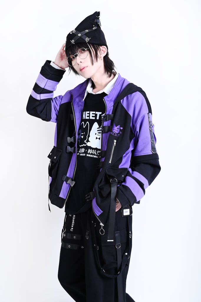 Jillpunk可愛い お宅界隈 アニメ 社交ネコ NEET 自宅警備員 刺繡入り バックルベルト付き ワークスペック ゆったり 猫耳フード付きジャケット ジップアップパーカー オリジナル メンズ レディーズ おしゃれ 秋葉系