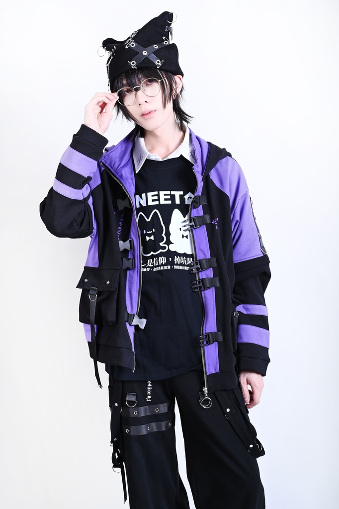 Jillpunk可愛い お宅界隈 アニメ 社交ネコ NEET 自宅警備員 刺繡入り バックルベルト付き ワークスペック ゆったり 猫耳フード付きジャケット ジップアップパーカー オリジナル メンズ レディーズ おしゃれ 秋葉系