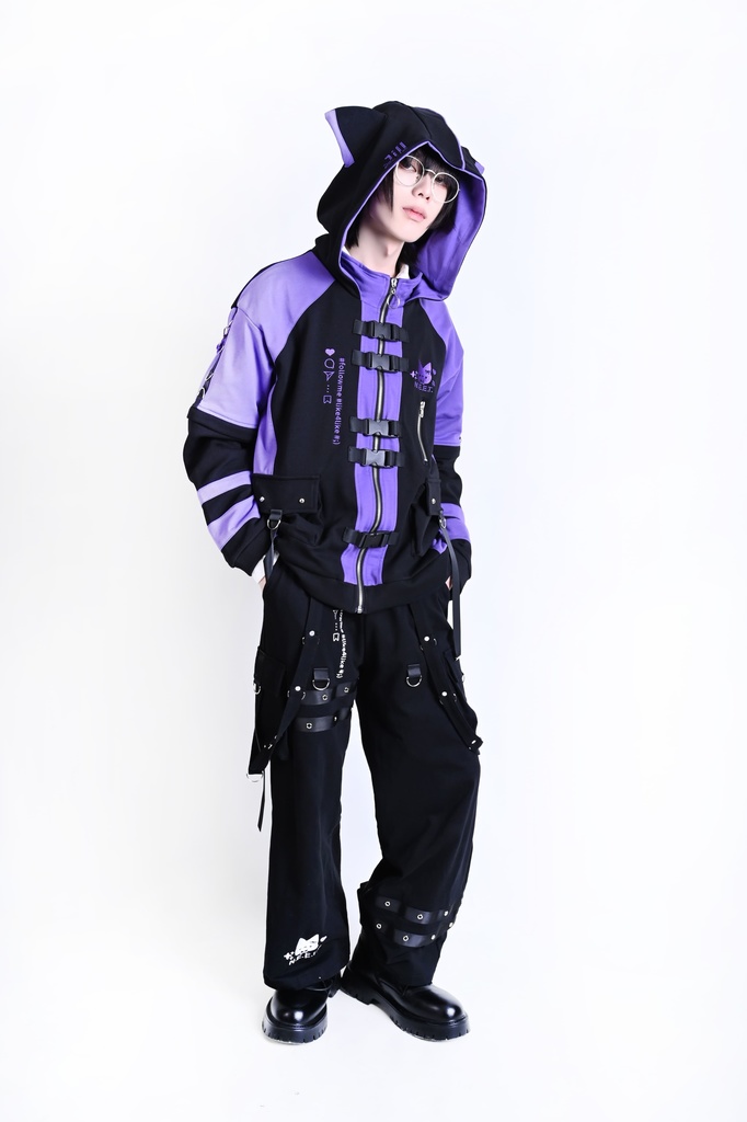 Jillpunk可愛い お宅界隈 アニメ 社交ネコ NEET 自宅警備員 刺繡入り バックルベルト付き ワークスペック ゆったり 猫耳フード付きジャケット ジップアップパーカー オリジナル メンズ レディーズ おしゃれ 秋葉系