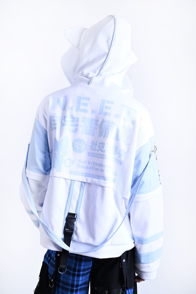 Jillpunk可愛い お宅界隈 アニメ 社交ネコ NEET 自宅警備員 刺繡入り バックルベルト付き ワークスペック ゆったり 猫耳フード付きジャケット ジップアップパーカー オリジナル メンズ レディーズ おしゃれ 秋葉系