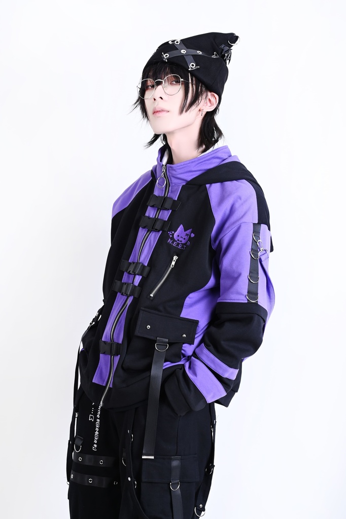 Jillpunk可愛い お宅界隈 アニメ 社交ネコ NEET 自宅警備員 刺繡入り バックルベルト付き ワークスペック ゆったり 猫耳フード付きジャケット ジップアップパーカー オリジナル メンズ レディーズ おしゃれ 秋葉系