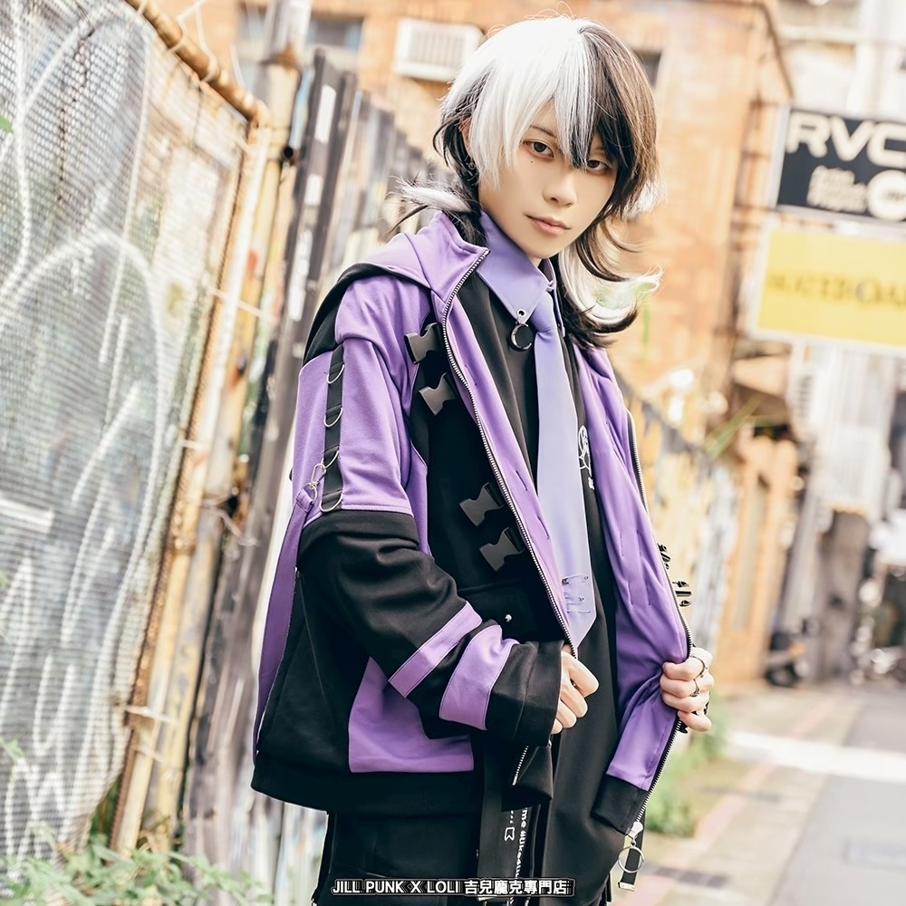 Jillpunk可愛い お宅界隈 アニメ 社交ネコ NEET 自宅警備員 刺繡入り バックルベルト付き ワークスペック ゆったり 猫耳フード付きジャケット ジップアップパーカー オリジナル メンズ レディーズ おしゃれ 秋葉系