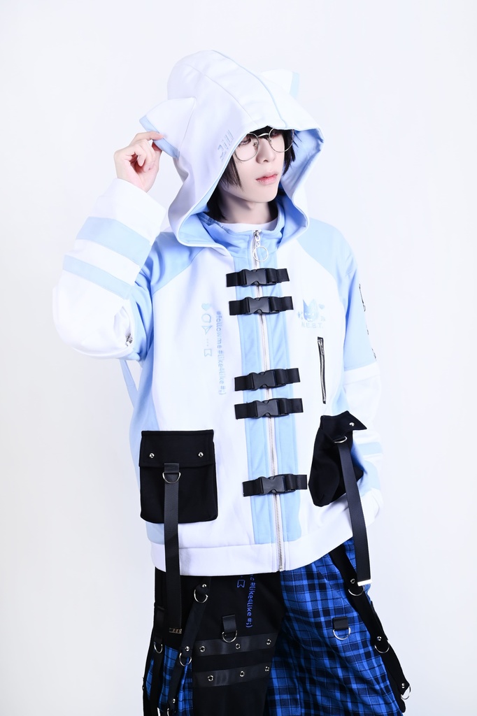 Jillpunk可愛い お宅界隈 アニメ 社交ネコ NEET 自宅警備員 刺繡入り バックルベルト付き ワークスペック ゆったり 猫耳フード付きジャケット ジップアップパーカー オリジナル メンズ レディーズ おしゃれ 秋葉系