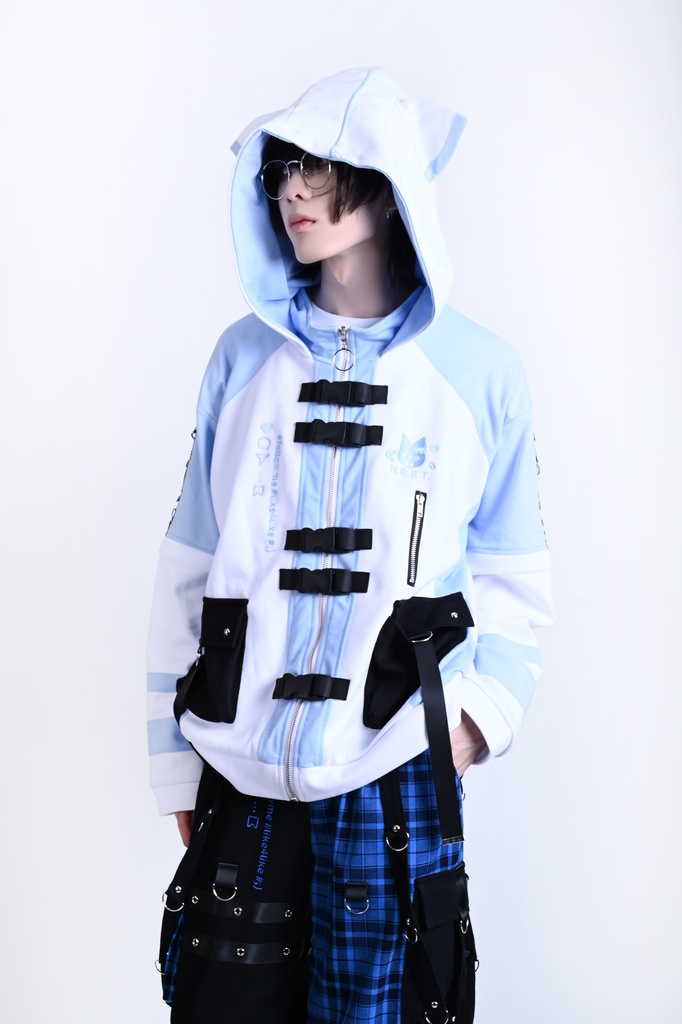 Jillpunk可愛い お宅界隈 アニメ 社交ネコ NEET 自宅警備員 刺繡入り バックルベルト付き ワークスペック ゆったり 猫耳フード付きジャケット ジップアップパーカー オリジナル メンズ レディーズ おしゃれ 秋葉系