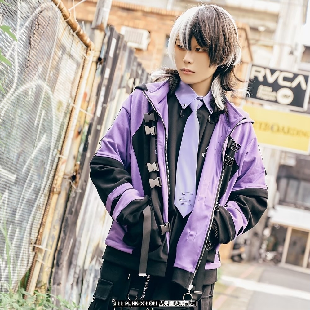 Jillpunk可愛い お宅界隈 アニメ 社交ネコ NEET 自宅警備員 刺繡入り バックルベルト付き ワークスペック ゆったり 猫耳フード付きジャケット ジップアップパーカー オリジナル メンズ レディーズ おしゃれ 秋葉系