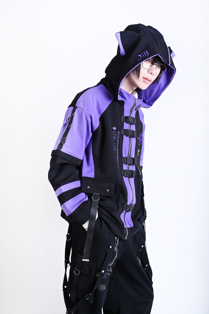 Jillpunk可愛い お宅界隈 アニメ 社交ネコ NEET 自宅警備員 刺繡入り バックルベルト付き ワークスペック ゆったり 猫耳フード付きジャケット ジップアップパーカー オリジナル メンズ レディーズ おしゃれ 秋葉系