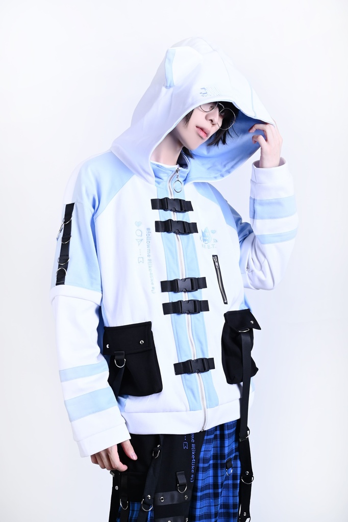 Jillpunk可愛い お宅界隈 アニメ 社交ネコ NEET 自宅警備員 刺繡入り バックルベルト付き ワークスペック ゆったり 猫耳フード付きジャケット ジップアップパーカー オリジナル メンズ レディーズ おしゃれ 秋葉系