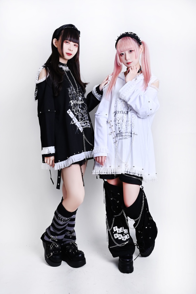 Jillpunk可愛いパンク 原宿系 クール感 司書熊さん フリル レースヘム コルセットピアス オフショルダー肩出し 取り外し可能な袖 2waý熊耳パーカー オリジナル メンズ レディーズ おしゃれ 男女兼用 ファッション