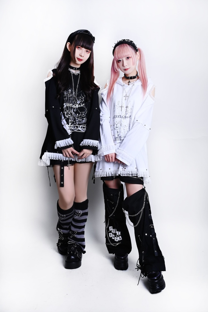 Jillpunk可愛いパンク 原宿系 クール感 司書熊さん フリル レースヘム コルセットピアス オフショルダー肩出し 取り外し可能な袖 2waý熊耳パーカー オリジナル メンズ レディーズ おしゃれ 男女兼用 ファッション