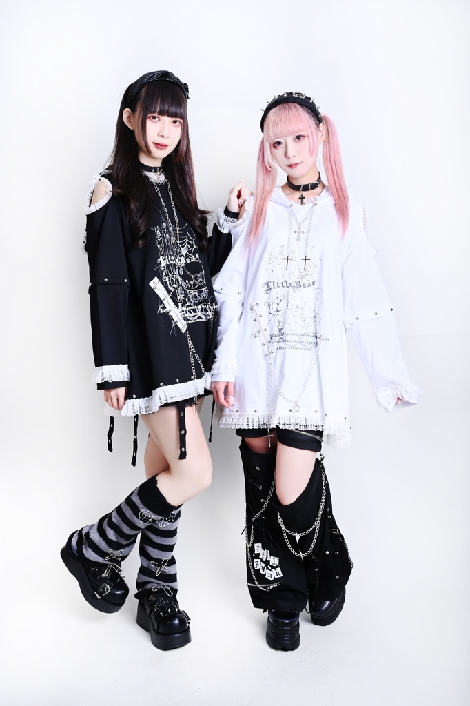 Jillpunk可愛いパンク 原宿系 クール感 司書熊さん フリル レースヘム コルセットピアス オフショルダー肩出し 取り外し可能な袖 2waý熊耳パーカー オリジナル メンズ レディーズ おしゃれ 男女兼用 ファッション