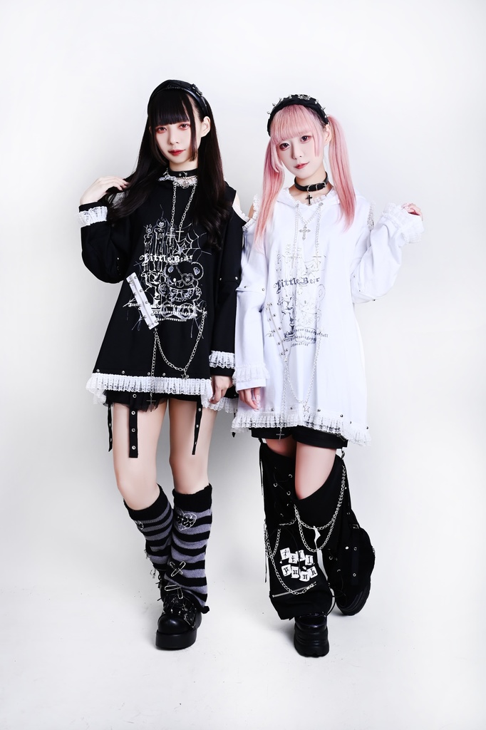 Jillpunk可愛いパンク 原宿系 クール感 司書熊さん フリル レースヘム コルセットピアス オフショルダー肩出し 取り外し可能な袖 2waý熊耳パーカー オリジナル メンズ レディーズ おしゃれ 男女兼用 ファッション