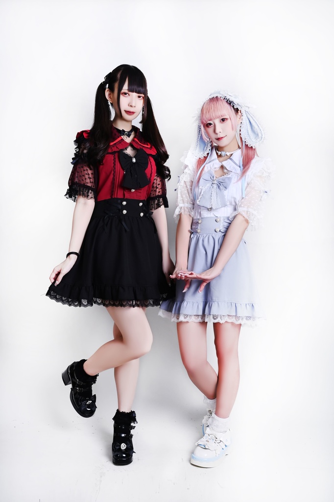 Jillpunk 量産型 ゆめかわ ロリータ アイドル恋心 ハート柄レース リボン付き キーホール 重ね着風 メイド服 フリルヘム 透け透け半袖 シャツワンピースドレス オリジナル 姫系 可愛い おしゃれ ファッション萌え 秋葉原