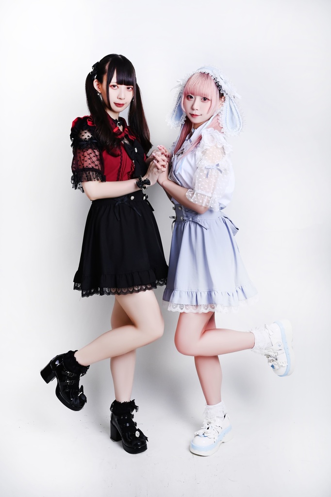 Jillpunk 量産型 ゆめかわ ロリータ アイドル恋心 ハート柄レース リボン付き キーホール 重ね着風 メイド服 フリルヘム 透け透け半袖 シャツワンピースドレス オリジナル 姫系 可愛い おしゃれ ファッション萌え 秋葉原