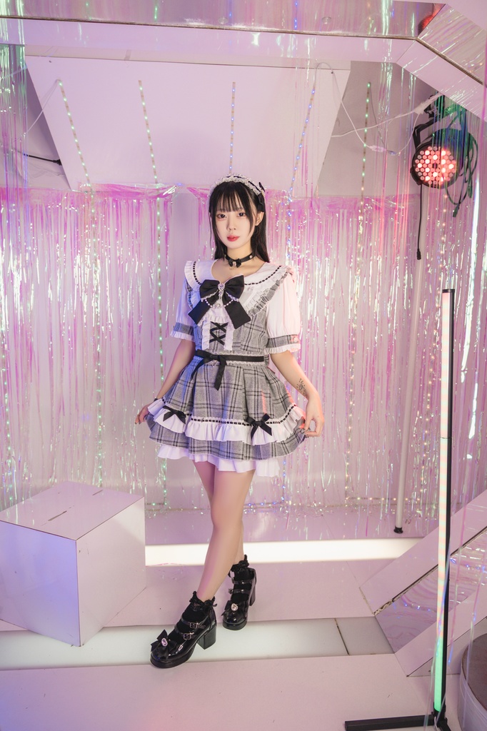 Jillpunk 量産型 地雷系 ロリータ アイドル スウィートハート リボン付き タータンチェック柄 セーラー服 フリルヘム 半袖シャツワンピースドレス オリジナル 姫系 可愛い おしゃれ ファッション萌え 秋葉原