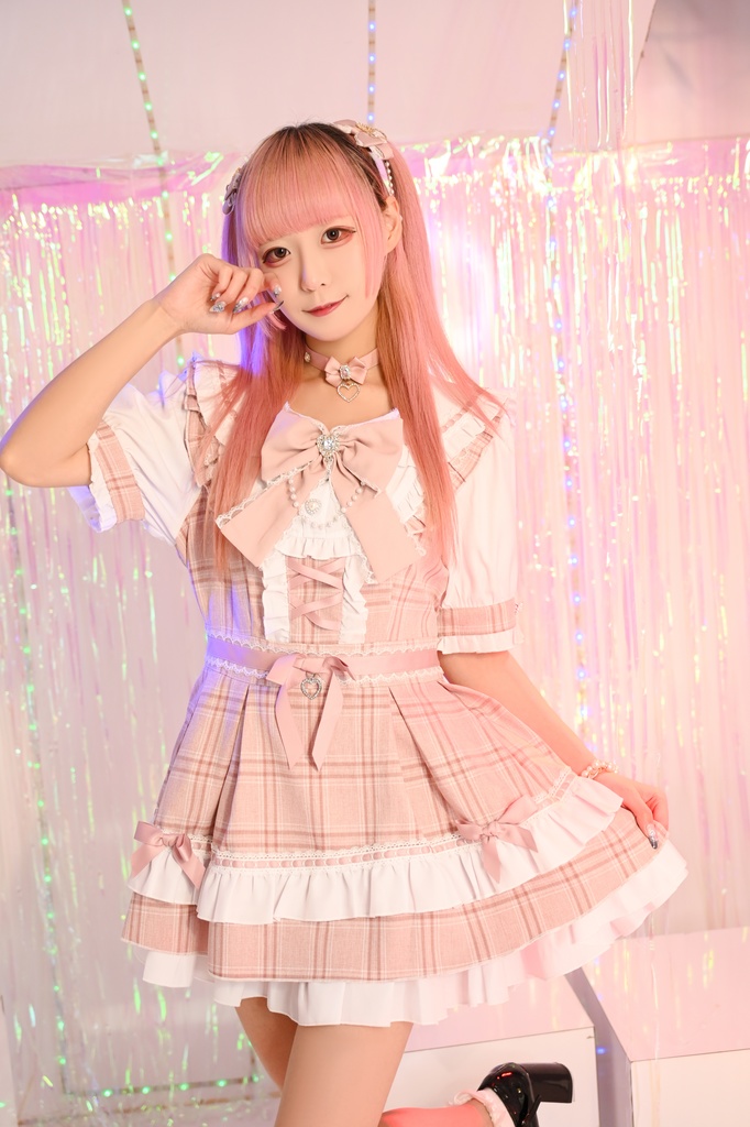 Jillpunk 量産型 地雷系 ロリータ アイドル スウィートハート リボン付き タータンチェック柄 セーラー服 フリルヘム 半袖シャツワンピースドレス オリジナル 姫系 可愛い おしゃれ ファッション萌え 秋葉原