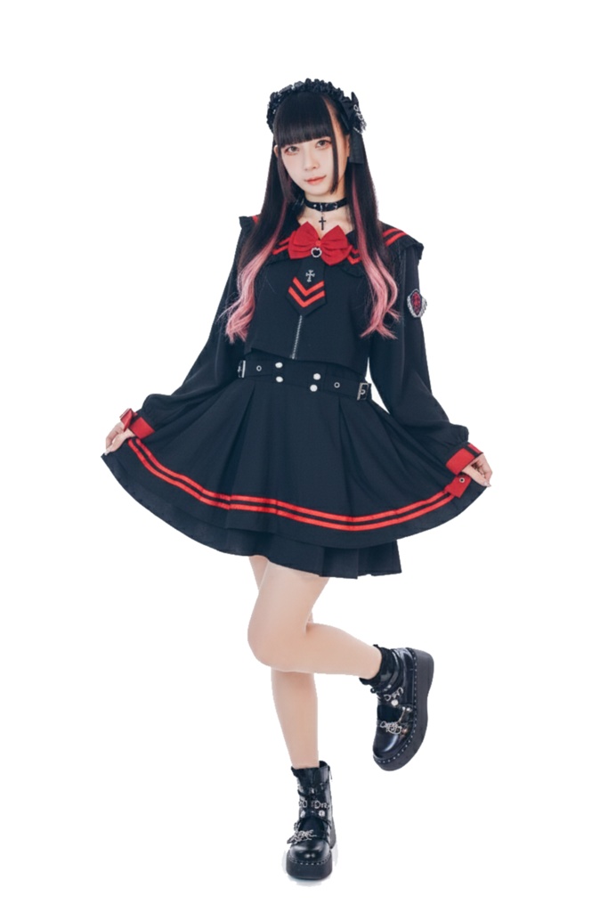 Jillpunk アニメ プレッピー 和洋折衷 ニ次コン 大天使学園 校章アームパッチ付き 長袖セーラー服 JK制服ワンピース オリジナルパンク メンズ レディース V系 和洋ミックス カッコいい おしゃれ