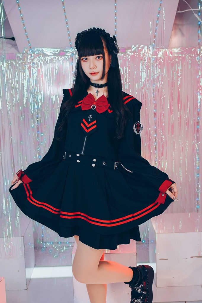 Jillpunk アニメ プレッピー 和洋折衷 ニ次コン 大天使学園 校章アームパッチ付き 長袖セーラー服 JK制服ワンピース オリジナルパンク メンズ レディース V系 和洋ミックス カッコいい おしゃれ
