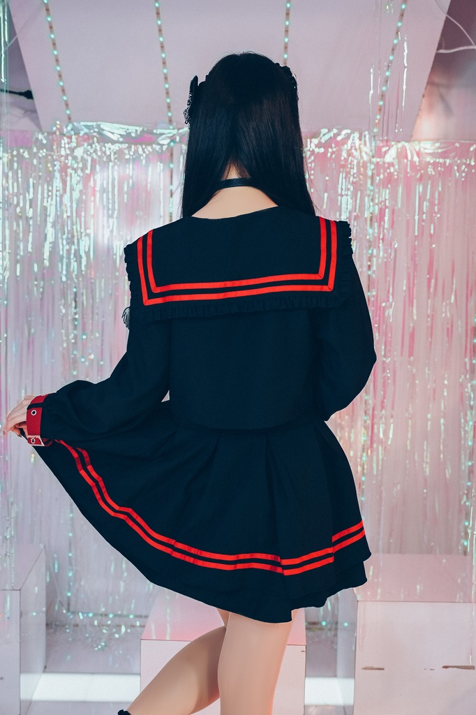 Jillpunk アニメ プレッピー 和洋折衷 ニ次コン 大天使学園 校章アームパッチ付き 長袖セーラー服 JK制服ワンピース オリジナルパンク メンズ レディース V系 和洋ミックス カッコいい おしゃれ