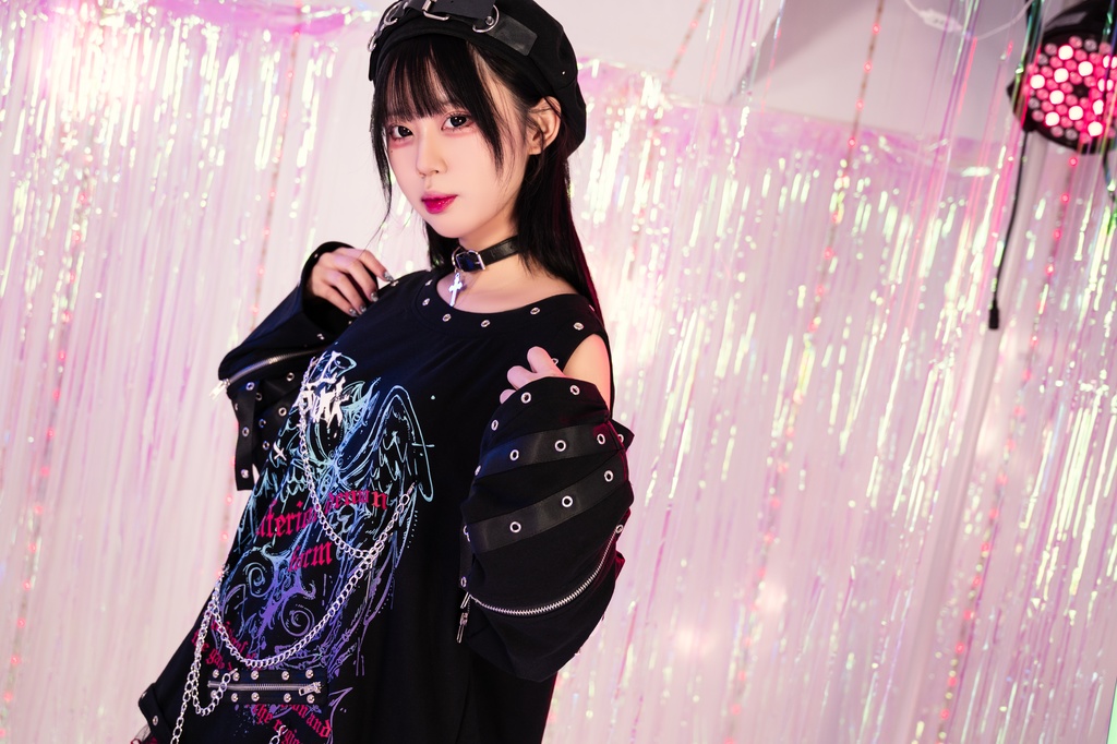 Jillpunk 王道パンク ロック 天使降臨 アイレットベルト 十字架チェーン付き オフショルダー 取り外し可能な袖 カットソーTシャツ メンズ レディーズ V系 おしゃれ男女兼用カッコいい ファッション