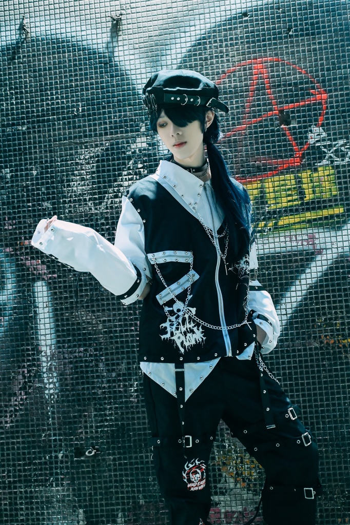 Jillpunk ヘヴィメタル バンギャ パンクロック 仿生悪魔 フェイクベスト レイヤードジップシャツ アームカバー チェーン付き 半袖ジャケット オリジナル メンズ レディーズ クール おしゃれ男女兼用カッコいい