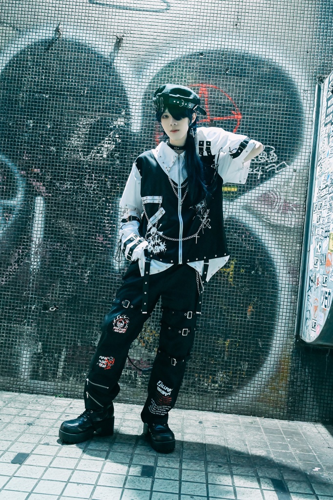 Jillpunk ヘヴィメタル バンギャ パンクロック 仿生悪魔 フェイクベスト レイヤードジップシャツ アームカバー チェーン付き 半袖ジャケット オリジナル メンズ レディーズ クール おしゃれ男女兼用カッコいい