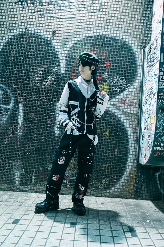 Jillpunk ヘヴィメタル バンギャ パンクロック 仿生悪魔 フェイクベスト レイヤードジップシャツ アームカバー チェーン付き 半袖ジャケット オリジナル メンズ レディーズ クール おしゃれ男女兼用カッコいい