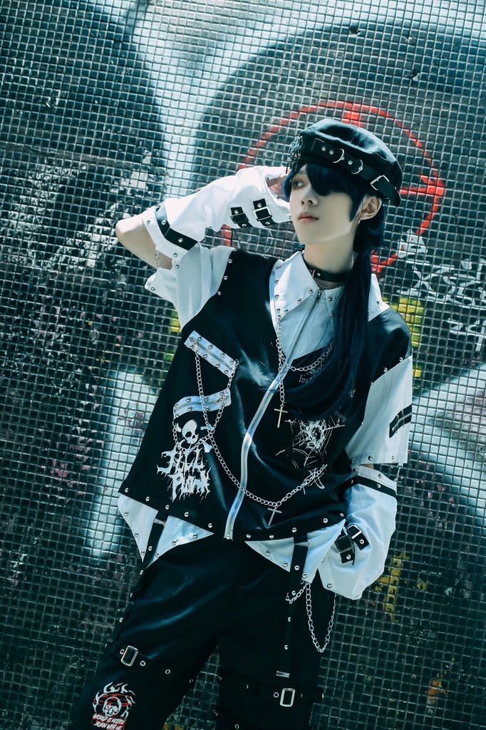 Jillpunk ヘヴィメタル バンギャ パンクロック 仿生悪魔 フェイクベスト レイヤードジップシャツ アームカバー チェーン付き 半袖ジャケット オリジナル メンズ レディーズ クール おしゃれ男女兼用カッコいい