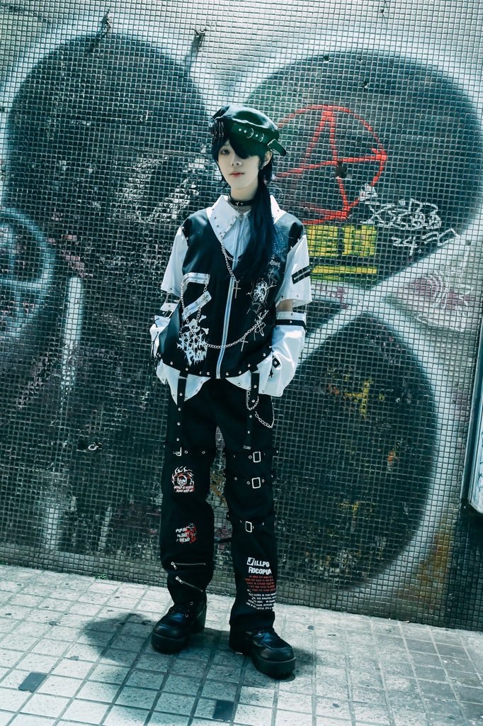 Jillpunk ヘヴィメタル バンギャ パンクロック 仿生悪魔 フェイクベスト レイヤードジップシャツ アームカバー チェーン付き 半袖ジャケット オリジナル メンズ レディーズ クール おしゃれ男女兼用カッコいい