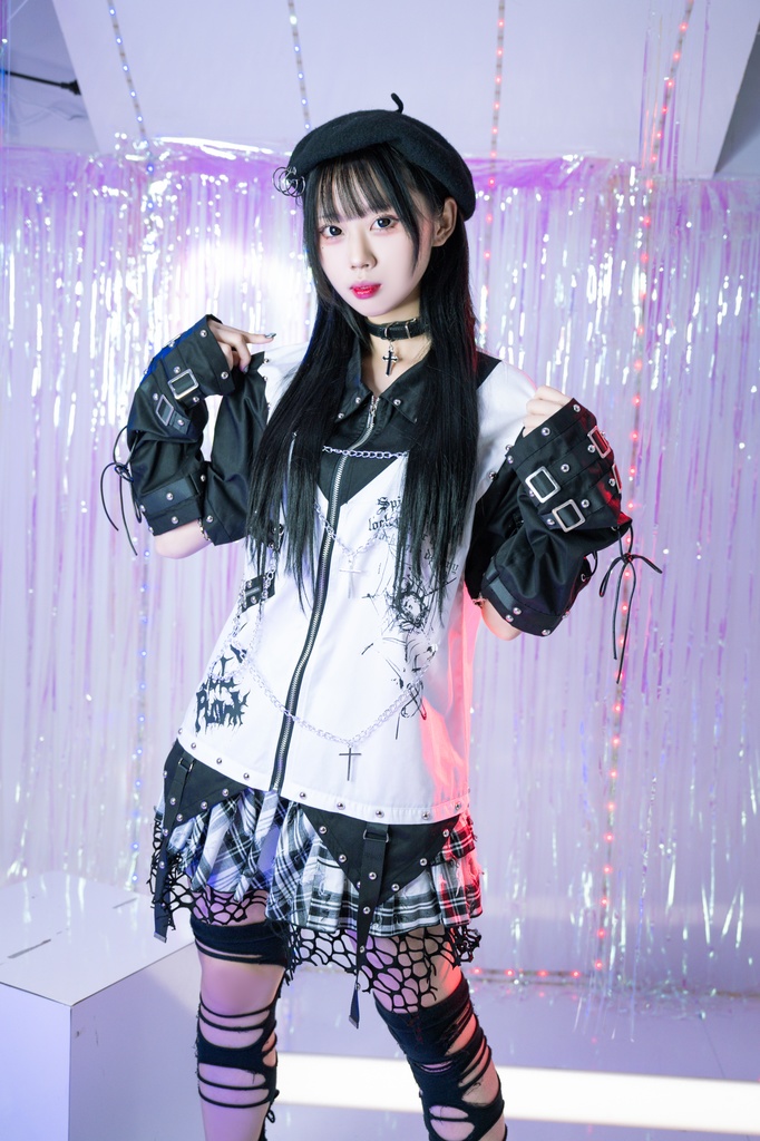 Jillpunk ヘヴィメタル バンギャ パンクロック 仿生悪魔 フェイクベスト レイヤードジップシャツ アームカバー チェーン付き 半袖ジャケット オリジナル メンズ レディーズ クール おしゃれ男女兼用カッコいい