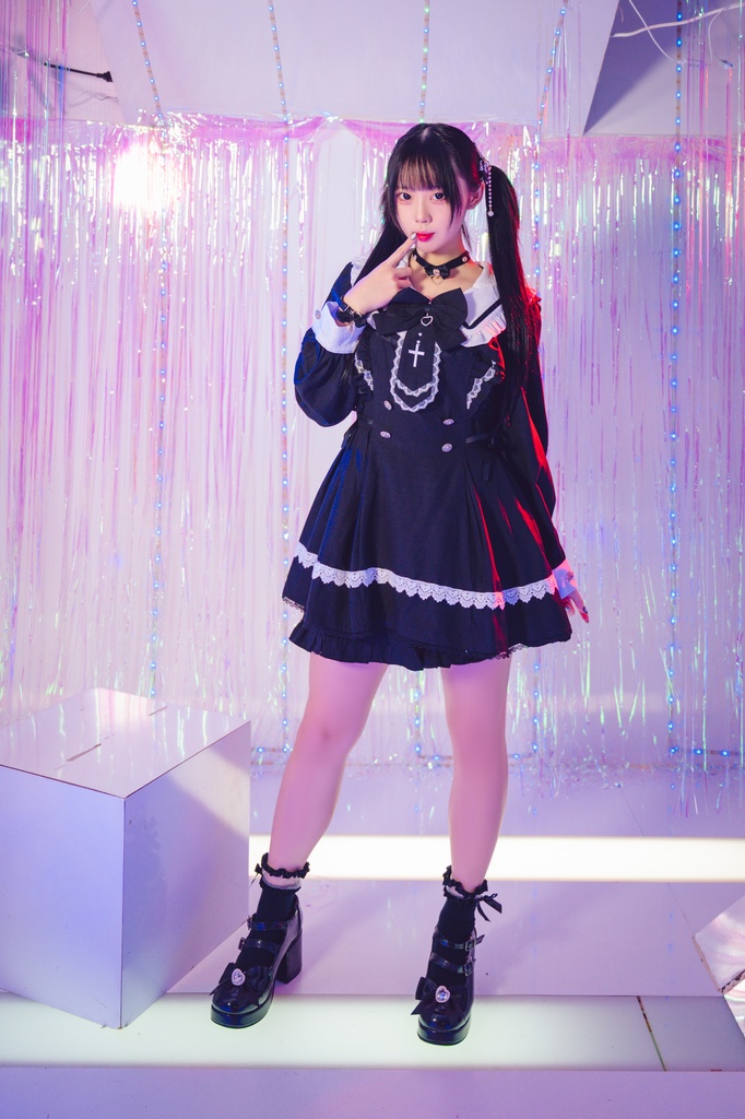 Jillpunk 量産型 ゆめかわ ロリータ ゴシック聖詩 ネクタイ付き ダブルブレストドレス フリルヘム 長袖シャツワンピース+ショートパンツ セット オリジナル 姫系 可愛い おしゃれ ファッション萌え 秋葉原