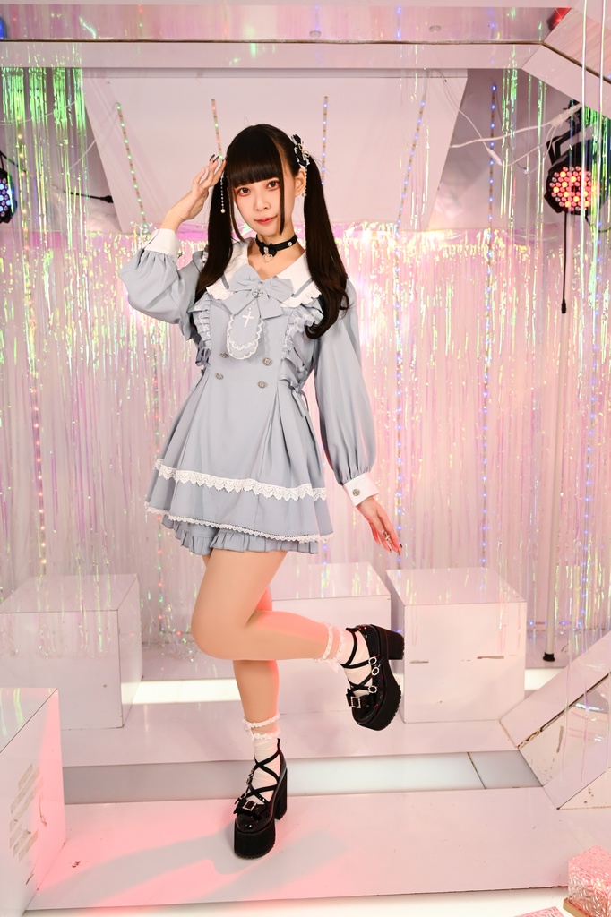 Jillpunk 量産型 ゆめかわ ロリータ ゴシック聖詩 ネクタイ付き ダブルブレストドレス フリルヘム 長袖シャツワンピース+ショートパンツ セット オリジナル 姫系 可愛い おしゃれ ファッション萌え 秋葉原