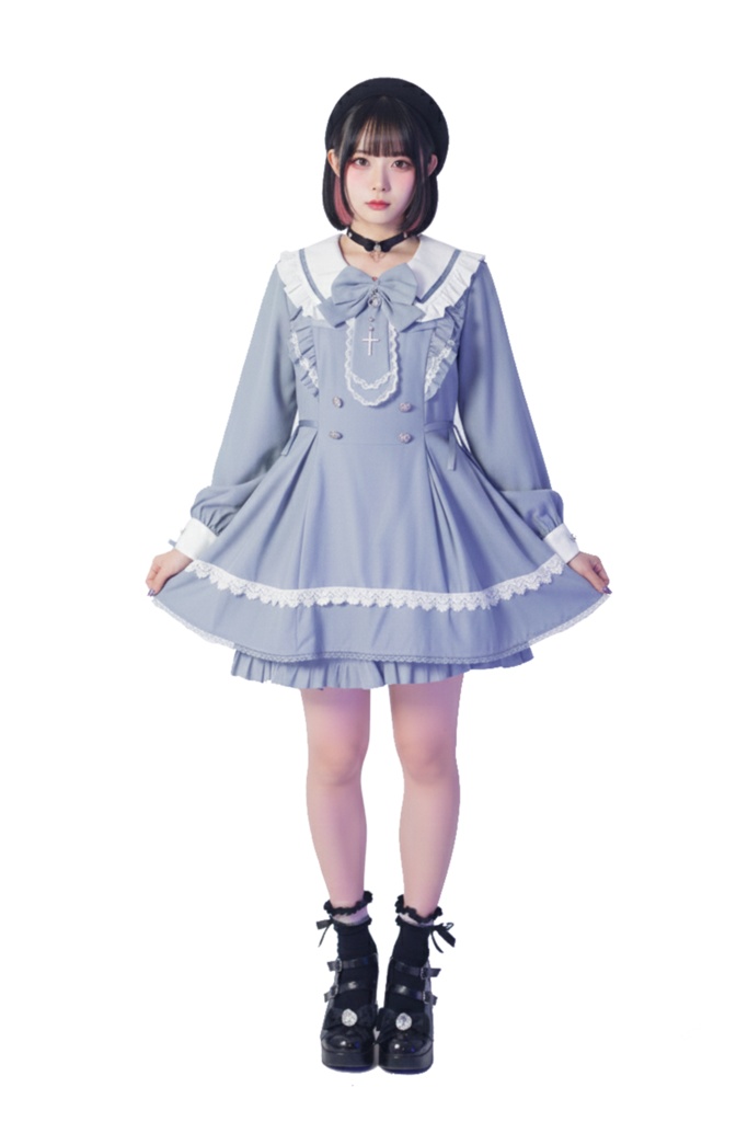 Jillpunk 量産型 ゆめかわ ロリータ ゴシック聖詩 ネクタイ付き ダブルブレストドレス フリルヘム 長袖シャツワンピース+ショートパンツ セット オリジナル 姫系 可愛い おしゃれ ファッション萌え 秋葉原