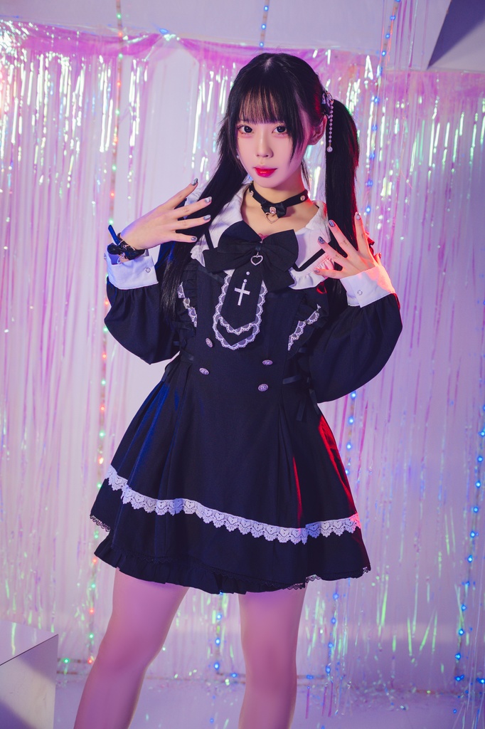 Jillpunk 量産型 ゆめかわ ロリータ ゴシック聖詩 ネクタイ付き ダブルブレストドレス フリルヘム 長袖シャツワンピース+ショートパンツ セット オリジナル 姫系 可愛い おしゃれ ファッション萌え 秋葉原