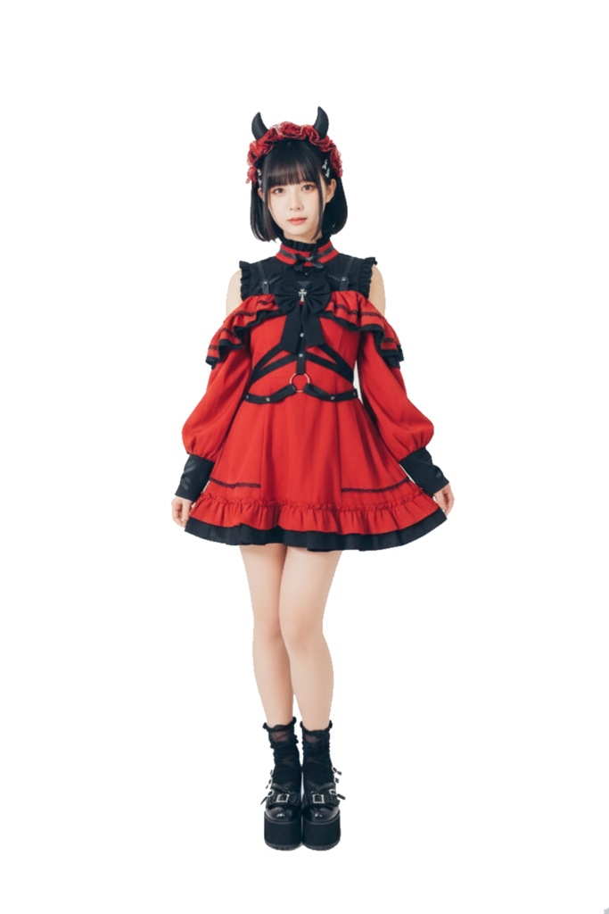 Jillpunk 地雷系 ダーク ゴシックロリータ 狂詩曲 ハーネス リボン付き 肩出し フリルヘム 長袖ワンピースドレス オリジナル 姫系 可愛い おしゃれ ファッション萌え 秋葉原