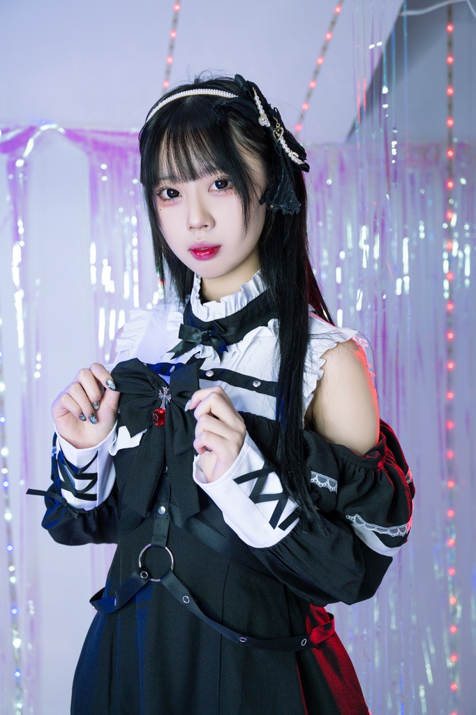 Jillpunk 地雷系 ダーク ゴシックロリータ 狂詩曲 ハーネス リボン付き 肩出し フリルヘム 長袖ワンピースドレス オリジナル 姫系 可愛い おしゃれ ファッション萌え 秋葉原