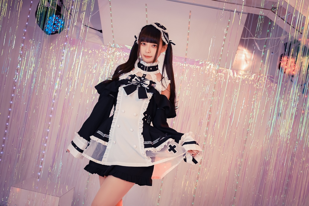 Jillpunk 水色 量産型 ゆめかわ ロリータ 天使の契約 ハイネック 肩出しドレス 透け透け リボン付き 長袖シャツワンピース+ショートパンツ メイド服セット オリジナル 可愛い おしゃれ ファッション萌え 秋葉原