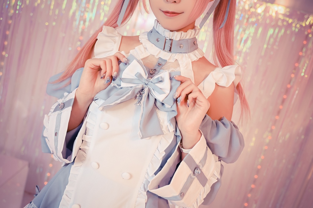 Jillpunk 水色 量産型 ゆめかわ ロリータ 天使の契約 ハイネック 肩出しドレス 透け透け リボン付き 長袖シャツワンピース+ショートパンツ メイド服セット オリジナル 可愛い おしゃれ ファッション萌え 秋葉原