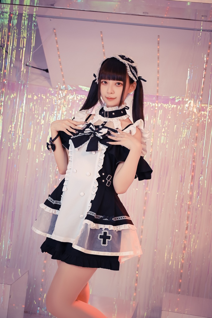 Jillpunk 水色 量産型 ゆめかわ ロリータ 天使の契約 ハイネック 肩出しドレス 透け透け リボン付き 長袖シャツワンピース+ショートパンツ メイド服セット オリジナル 可愛い おしゃれ ファッション萌え 秋葉原