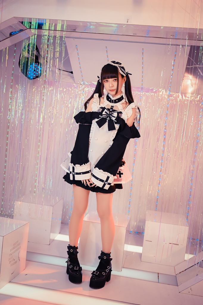 Jillpunk 水色 量産型 ゆめかわ ロリータ 天使の契約 ハイネック 肩出しドレス 透け透け リボン付き 長袖シャツワンピース+ショートパンツ メイド服セット オリジナル 可愛い おしゃれ ファッション萌え 秋葉原