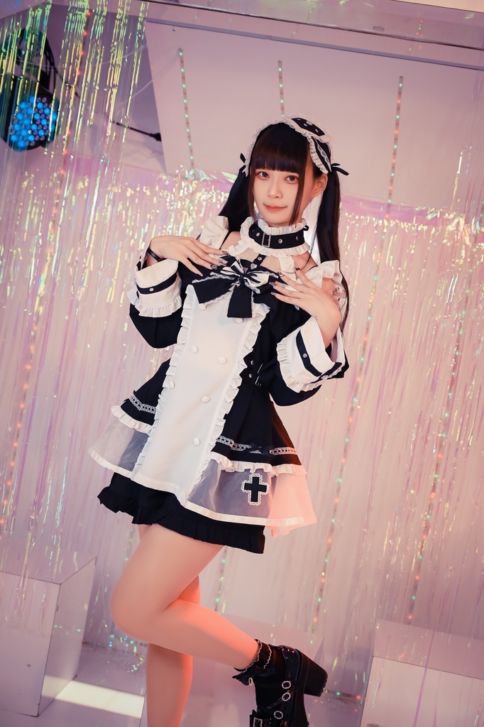 Jillpunk 水色 量産型 ゆめかわ ロリータ 天使の契約 ハイネック 肩出しドレス 透け透け リボン付き 長袖シャツワンピース+ショートパンツ メイド服セット オリジナル 可愛い おしゃれ ファッション萌え 秋葉原