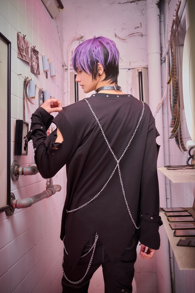 Jillpunk ヘヴィメタル パンクロック 罪悪の讃歌 バフォメット ダメージ加工 漸層グラデ アシンメトリー 長袖Tシャツ カットソー オリジナル メンズ レディーズ クール おしゃれ男女兼用