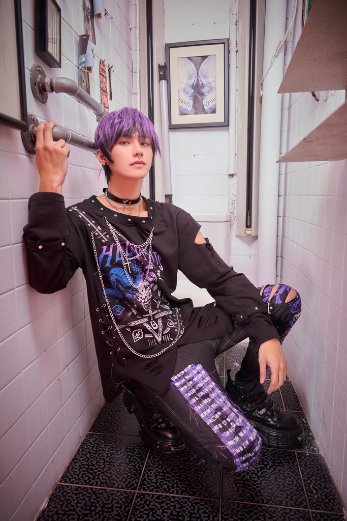 Jillpunk ヘヴィメタル パンクロック 罪悪の讃歌 バフォメット ダメージ加工 漸層グラデ アシンメトリー 長袖Tシャツ カットソー オリジナル メンズ レディーズ クール おしゃれ男女兼用