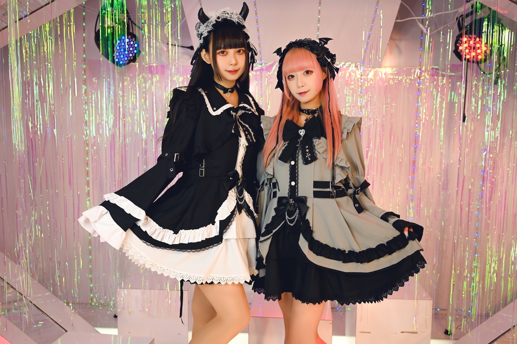 Jillpunk 地雷系 ダーク ゴシックロリータ 吸血鬼学園 リボンタイ付き 姫袖ブラウスワンピース フリルヘム 長袖ドレス ショーパン2点セット オリジナル 姫系 可愛い おしゃれ ファッション萌え 秋葉原