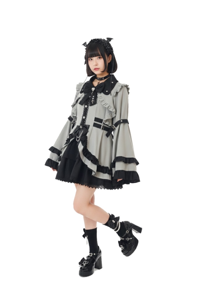 Jillpunk 地雷系 ダーク ゴシックロリータ 吸血鬼学園 リボンタイ付き 姫袖ブラウスワンピース フリルヘム 長袖ドレス ショーパン2点セット オリジナル 姫系 可愛い おしゃれ ファッション萌え 秋葉原