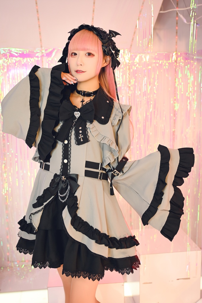 Jillpunk 地雷系 ダーク ゴシックロリータ 吸血鬼学園 リボンタイ付き 姫袖ブラウスワンピース フリルヘム 長袖ドレス ショーパン2点セット オリジナル 姫系 可愛い おしゃれ ファッション萌え 秋葉原