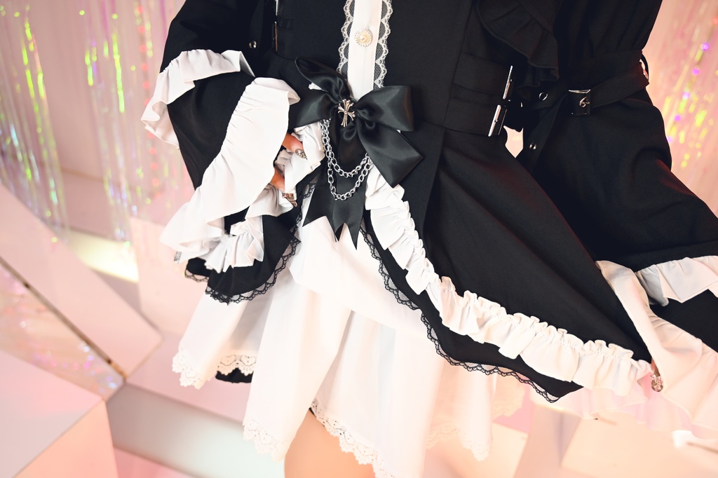 Jillpunk 地雷系 ダーク ゴシックロリータ 吸血鬼学園 リボンタイ付き 姫袖ブラウスワンピース フリルヘム 長袖ドレス ショーパン2点セット オリジナル 姫系 可愛い おしゃれ ファッション萌え 秋葉原