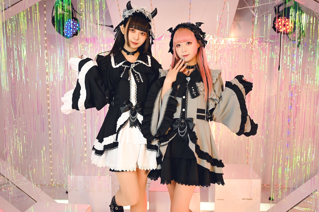 Jillpunk 地雷系 ダーク ゴシックロリータ 吸血鬼学園 リボンタイ付き 姫袖ブラウスワンピース フリルヘム 長袖ドレス ショーパン2点セット オリジナル 姫系 可愛い おしゃれ ファッション萌え 秋葉原