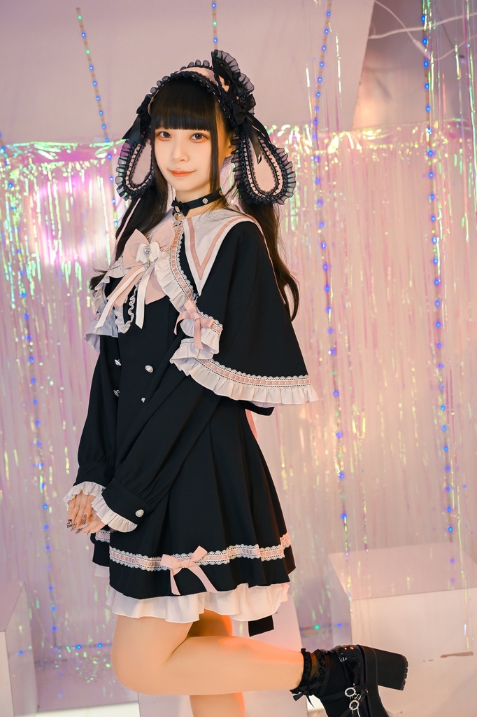 Jillpunk アニメ界隈 ゆめかわ ロリータ 恋愛魔法陣 丸襟 リボン付き フリル 長袖ワンピース+刺繍入りケープ ドレスセット2点 オリジナル 可愛い おしゃれ ファッション萌え 秋葉原