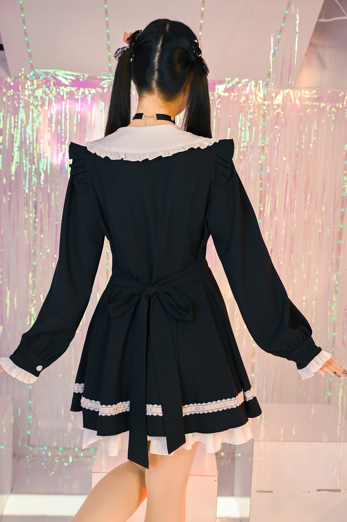 Jillpunk アニメ界隈 ゆめかわ ロリータ 恋愛魔法陣 丸襟 リボン付き フリル 長袖ワンピース+刺繍入りケープ ドレスセット2点 オリジナル 可愛い おしゃれ ファッション萌え 秋葉原